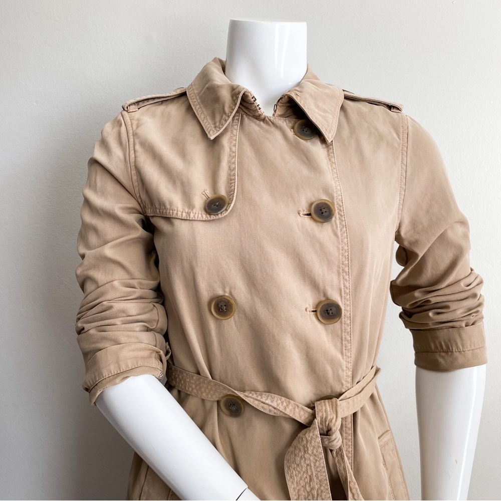 JCrew Icon Trench Coat Classic Tan Camel Preppy Mid-Length Double Breasted Sz 2 - Picture 5 of 12